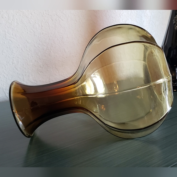 Vintage Indiana Glass Tiara Amber Water Jug Pitcher Nine Sided Vase MCM Art Deco - Picture 6 of 7